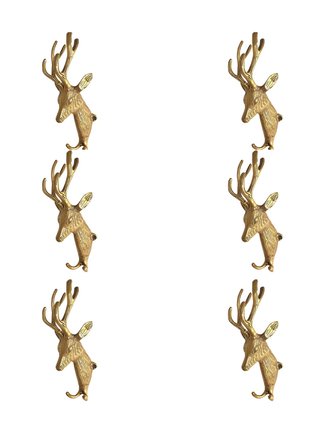 

IndianShelf Gold-Toned 6 Pieces Deer Textured Brass Wall Hooks