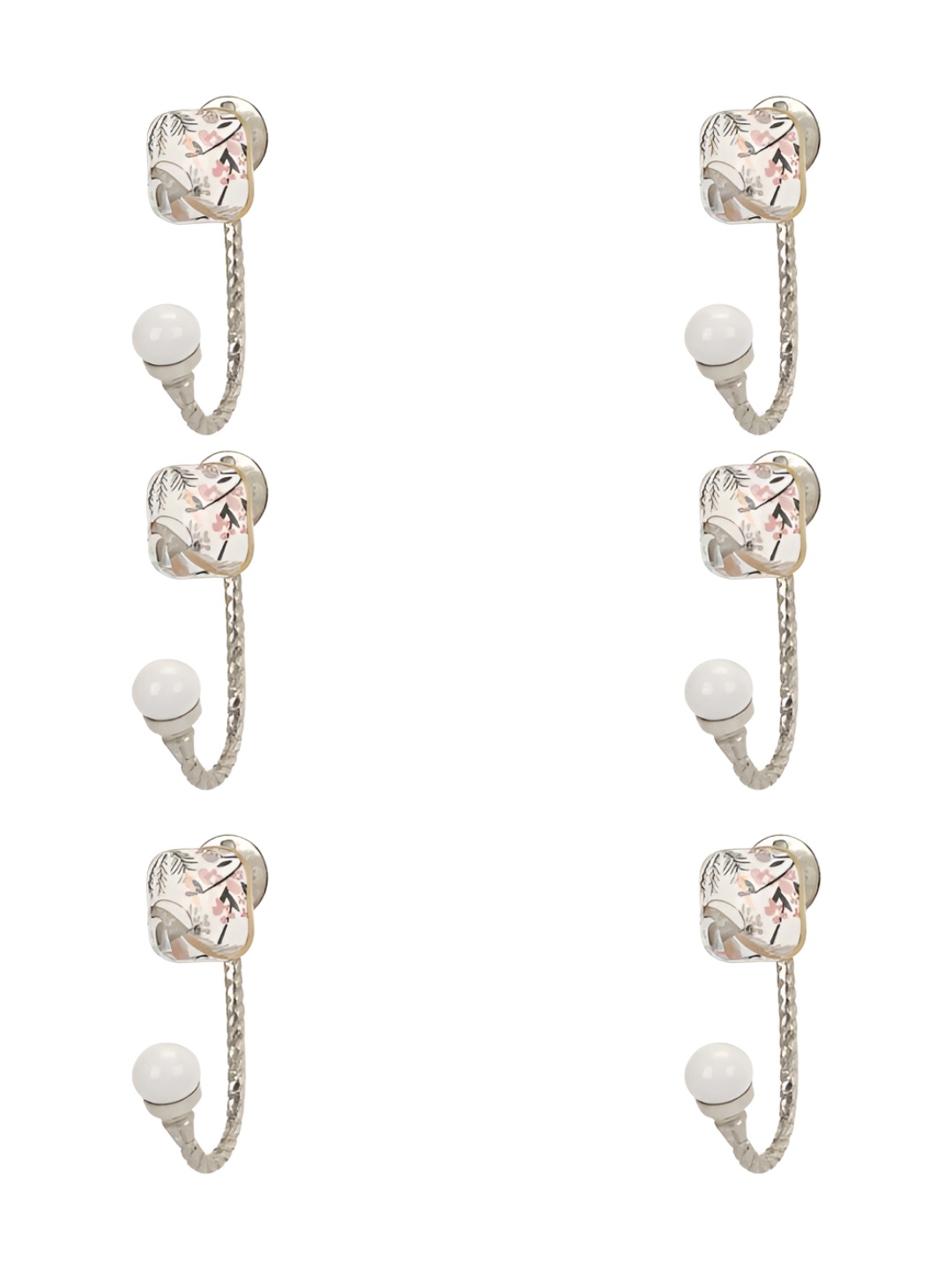 

IndianShelf White & Pink 6 Pieces Floral Printed Ceramic Wall Hooks