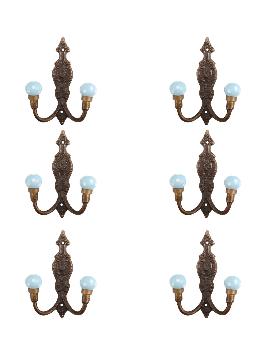 

IndianShelf Black & Blue 6 Pieces Dot Printed Ceramic Wall Hooks