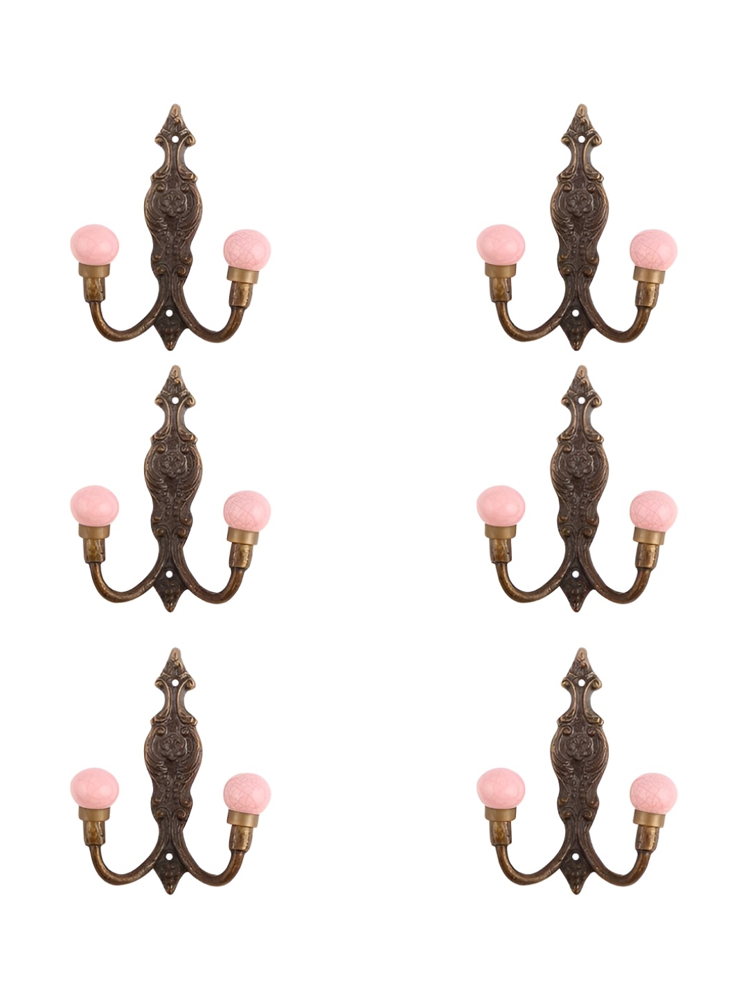 

IndianShelf Pink and Bronze 6 Pieces Ceramic Crackle Wall Hooks