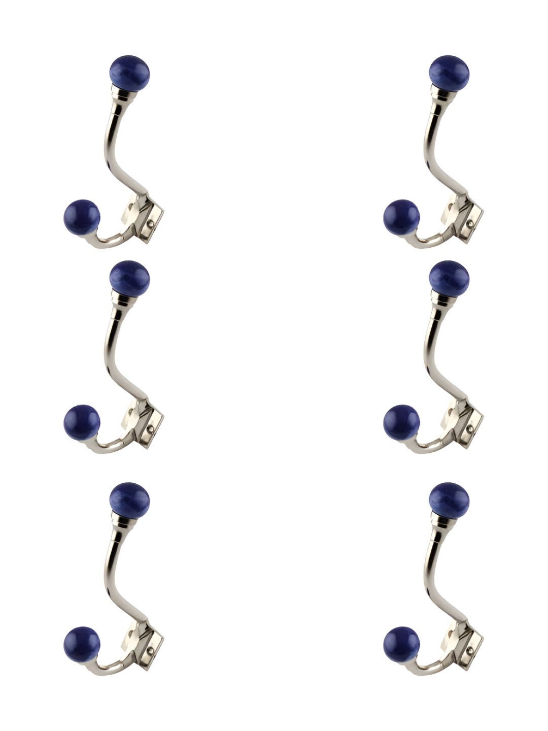 IndianShelf Blue & Silver Toned 6 Pieces Ceramic Wall Hooks