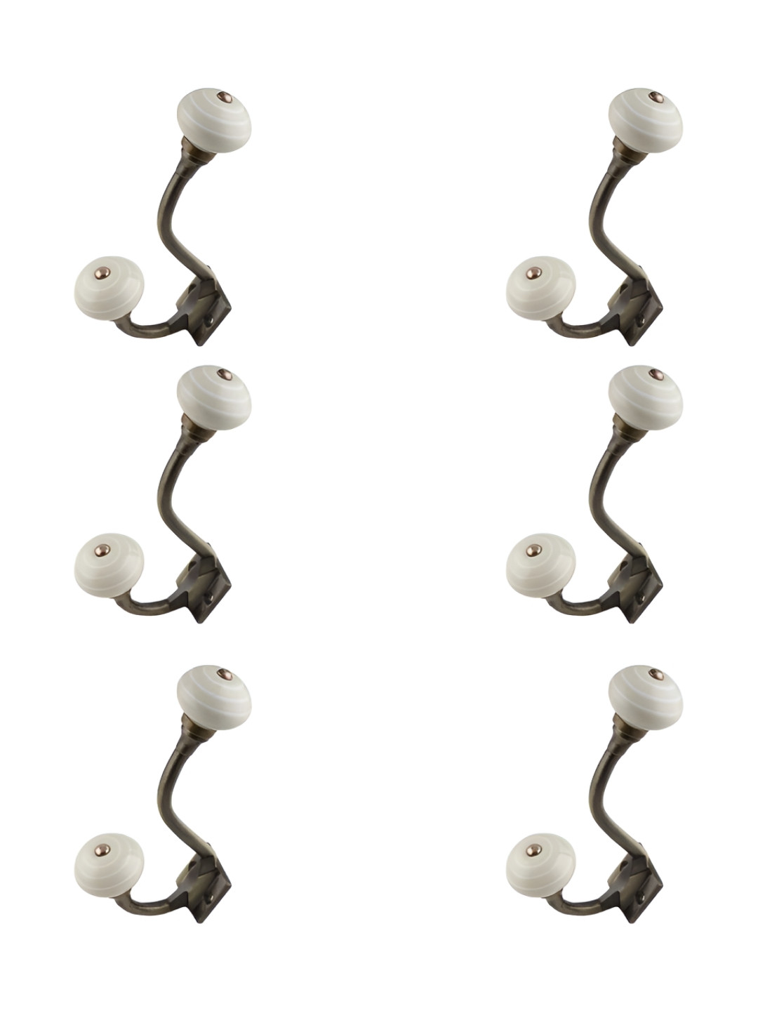 

IndianShelf Cream-Coloured 6 Pieces Striped Printed Ceramic Wall Hooks