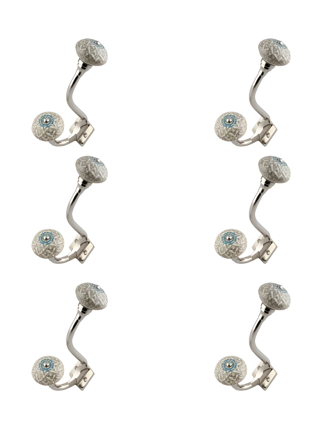 

IndianShelf White & Blue 6 Pieces Ceramic Crackle Wall Hanger Hooks