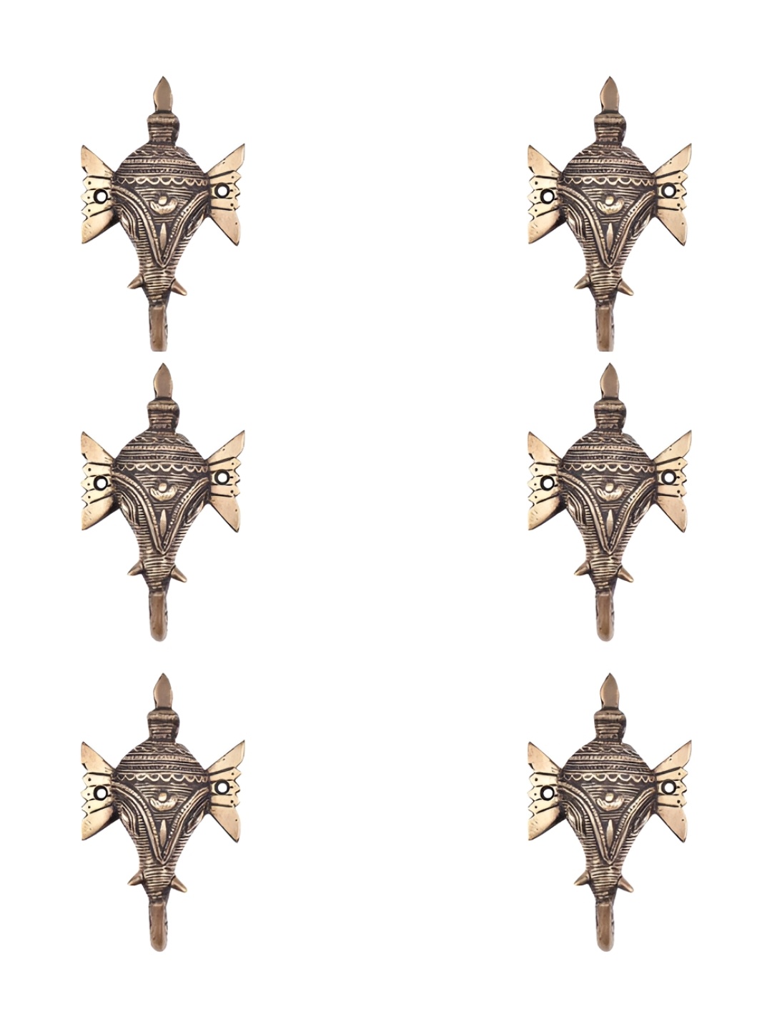 

IndianShelf Gold-Toned & Black 6 Pieces Elephant Brass Wall Hooks