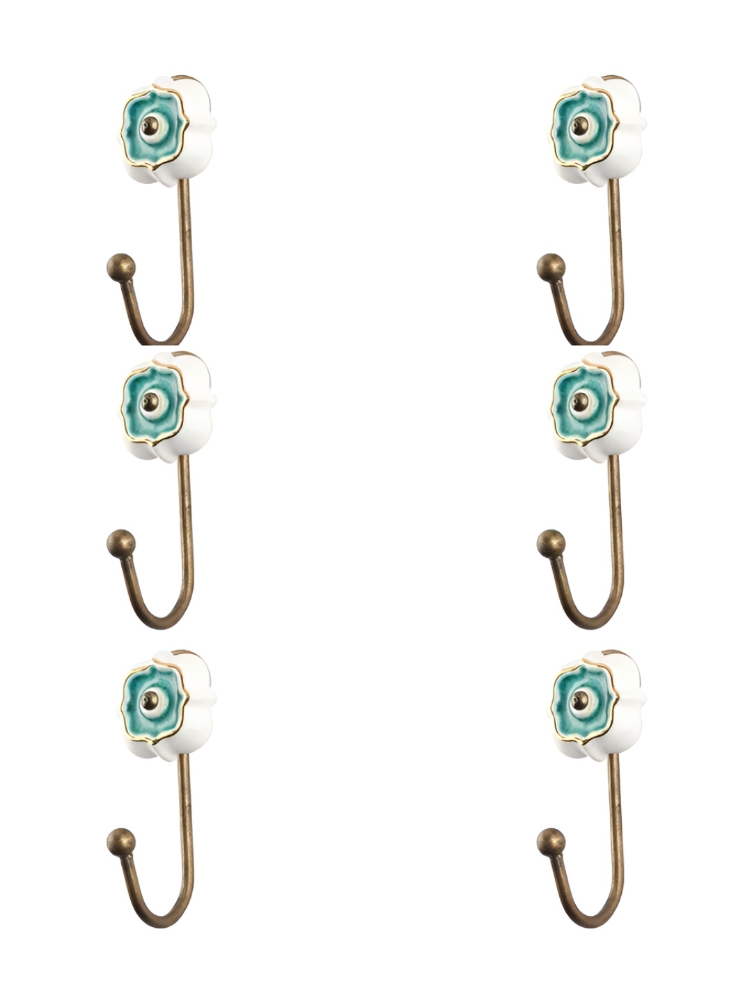 

IndianShelf Sea Green & White 6 Pieces Ceramic Cloth Hanger for Wall Key Holders