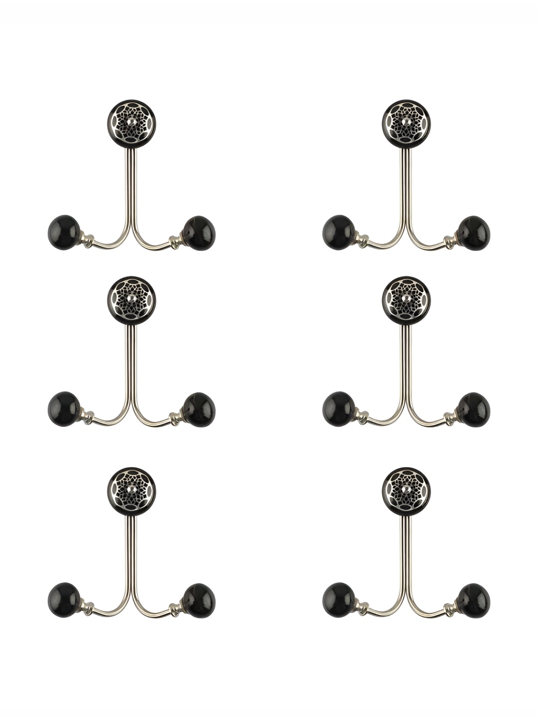 

IndianShelf Silver-Toned & Black 6 Pieces Floral Ceramic Strewn Wall Hooks