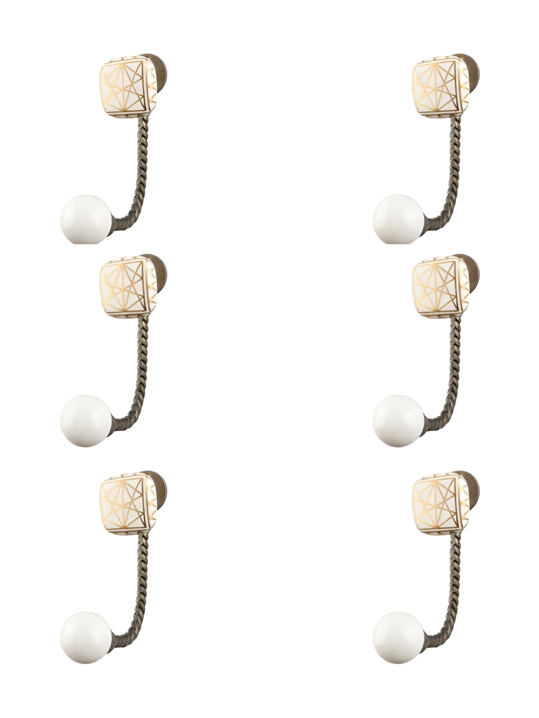 

IndianShelf White & Gold Toned 6 Pieces Printed Ceramic Wall Hooks