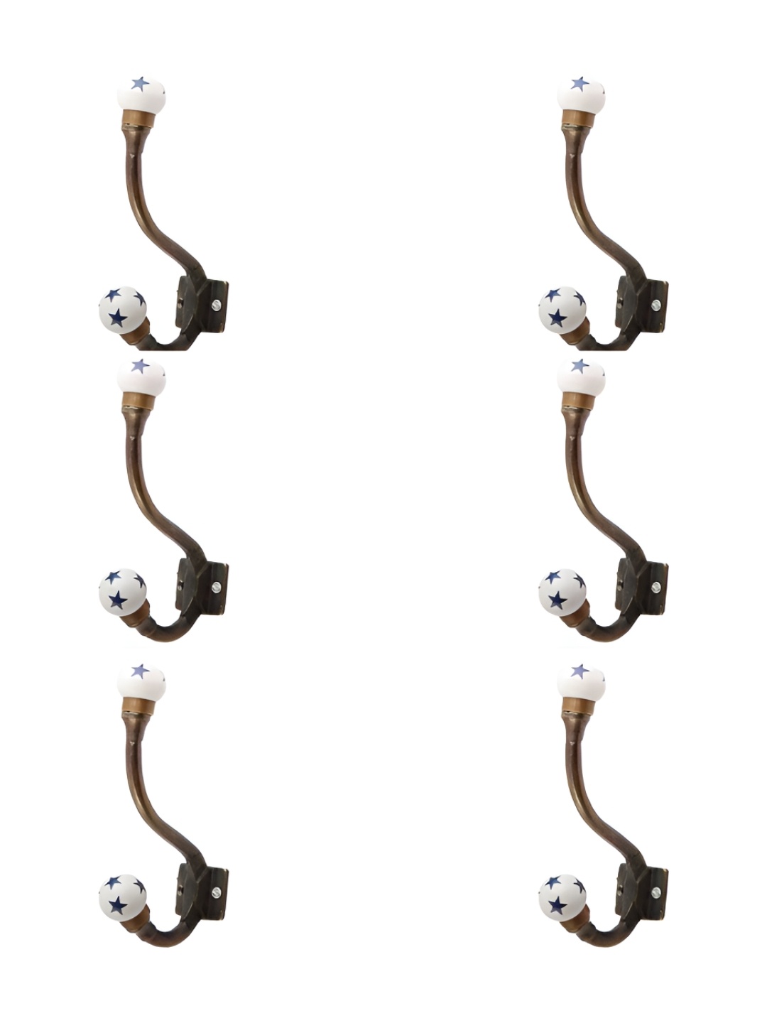 

IndianShelf Blue & Brown 6 Pieces Ceramic Star Wall Hangings Coat Hooks