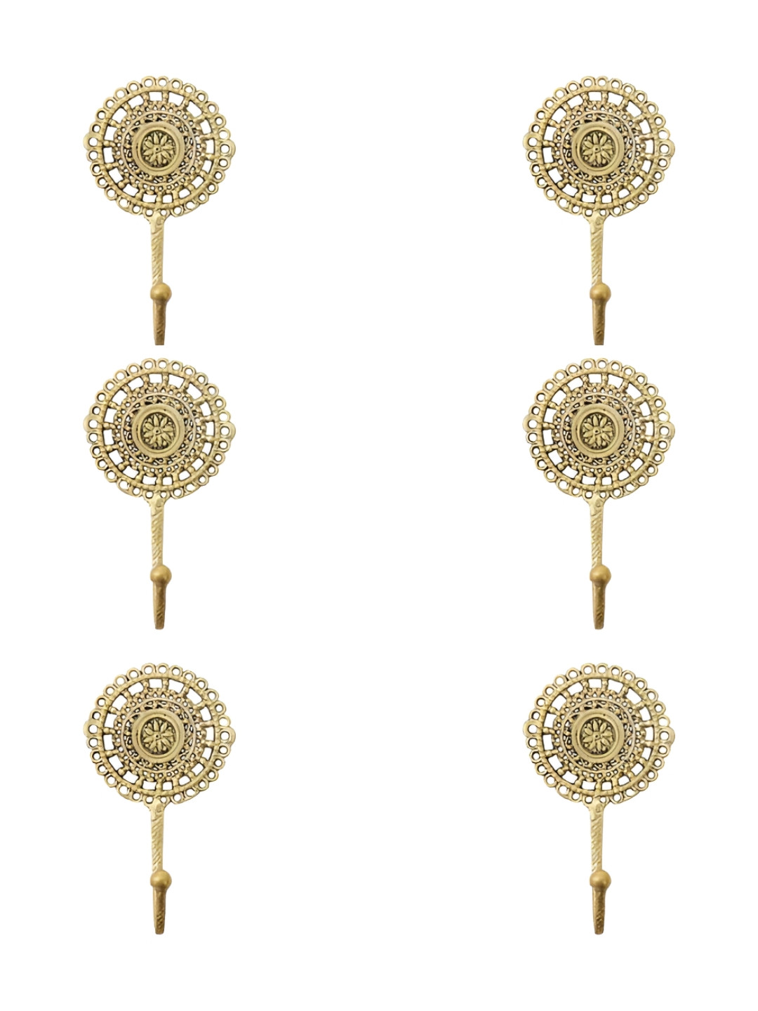 

IndianShelf Gold-Toned & Black 6 Pieces Floral Brass Wall Hooks