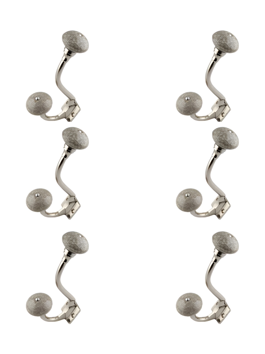 

IndianShelf Grey and Silver-toned 6 Pieces Ceramic Crackle Printed Wall Hooks