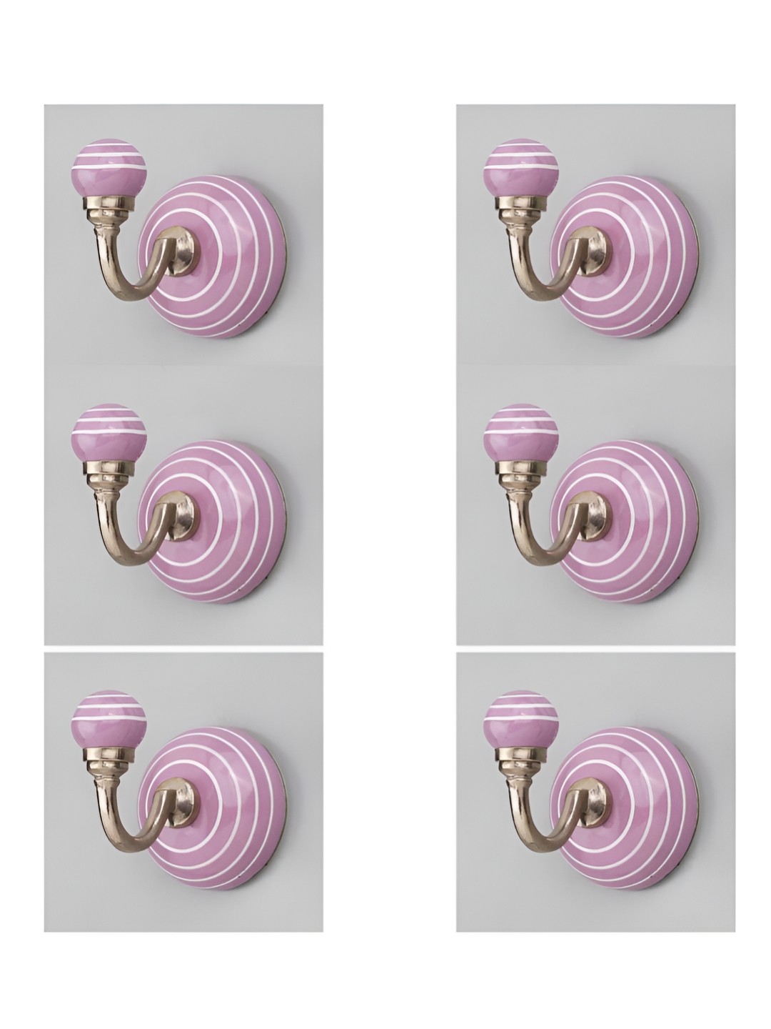 

IndianShelf White & Pink 6 Pieces Ceramic Striped Hooks