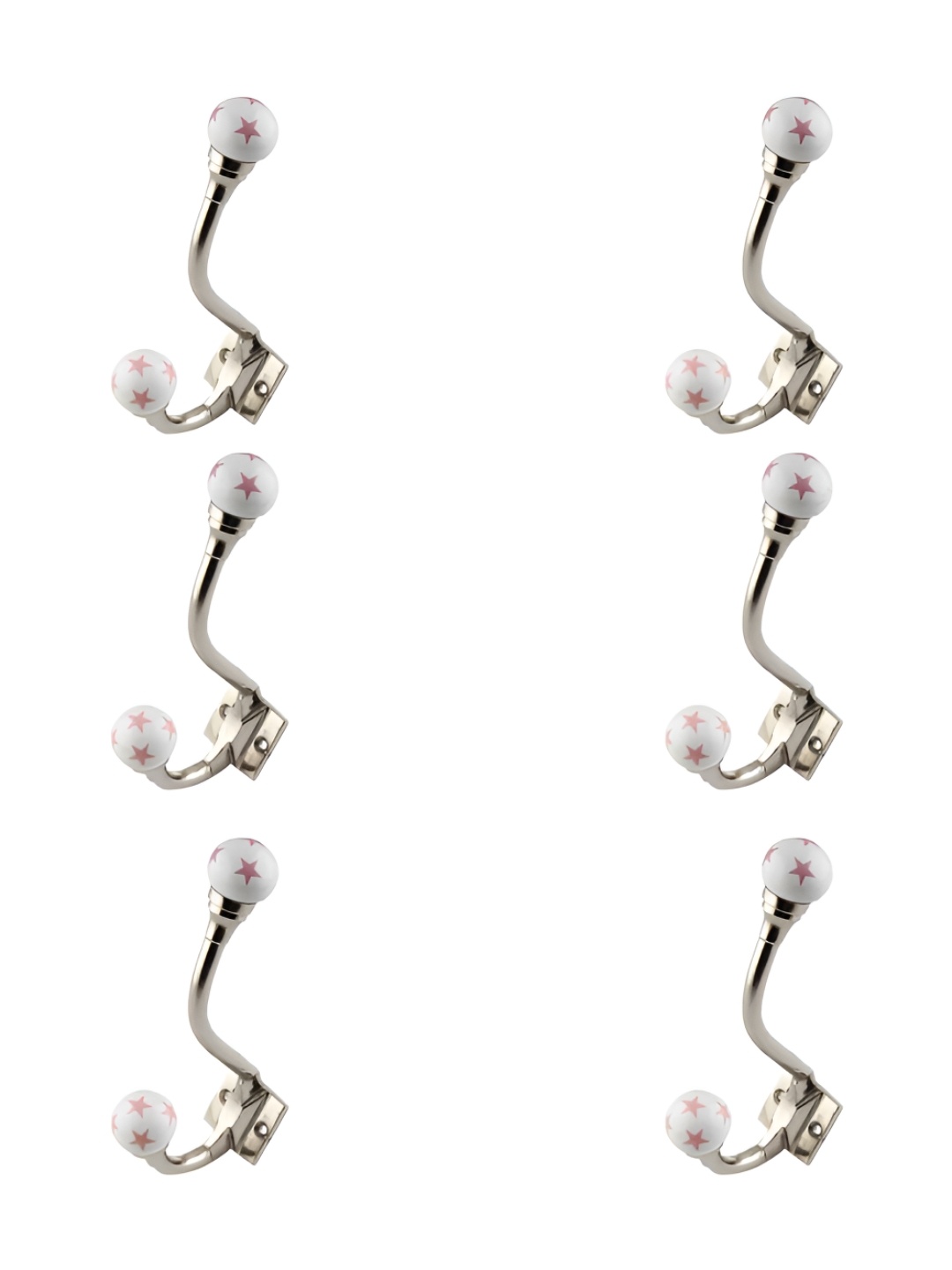 

IndianShelf White and Pink 6 Pieces Ceramic Star Wall Hooks