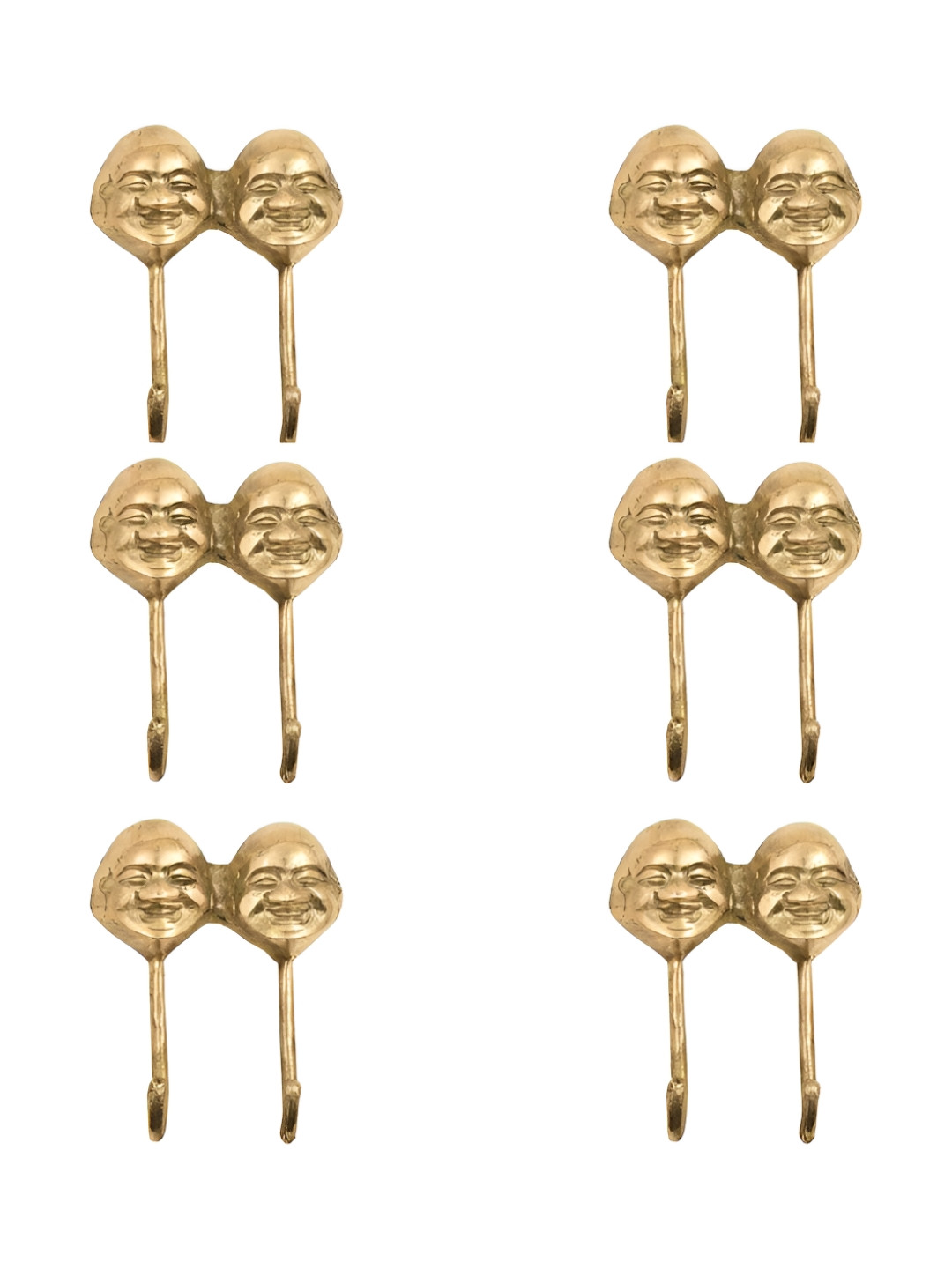 

IndianShelf Gold-Toned 6 Pieces Laughing Face Brass Wall Hooks