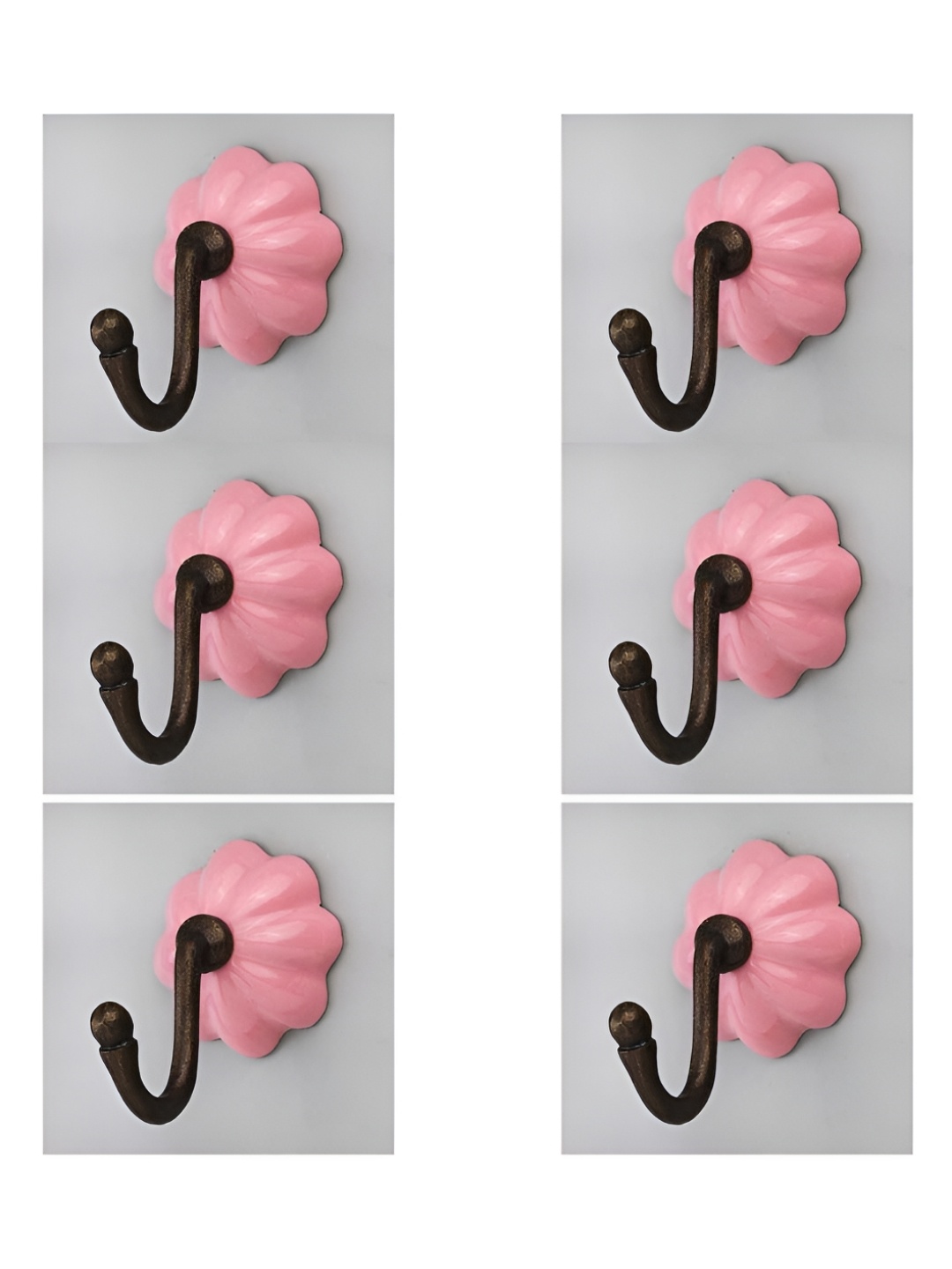 

IndianShelf Pink & Brown 6 Pieces Textured Ceramic Wall Hooks