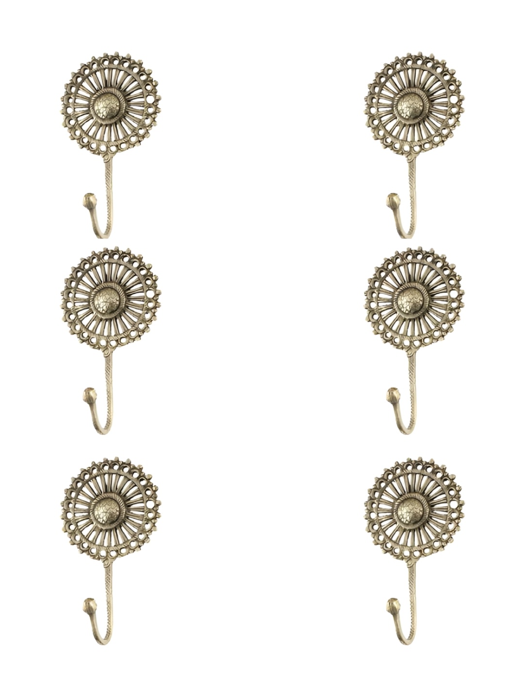 

IndianShelf Goldtoned 6 Pieces Brass Flower Textured Wall Hooks, Gold