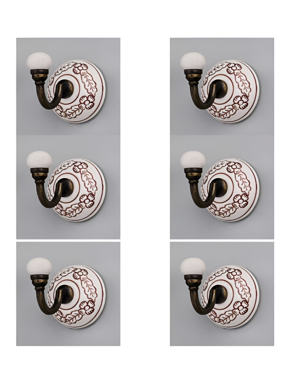 

IndianShelf White and Brown 6 Pieces Ceramic Leaf Wall Hooks