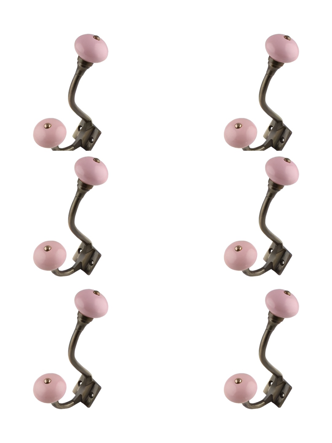 

IndianShelf Pink and Bronze 6 Pieces Ceramic Wall Hooks