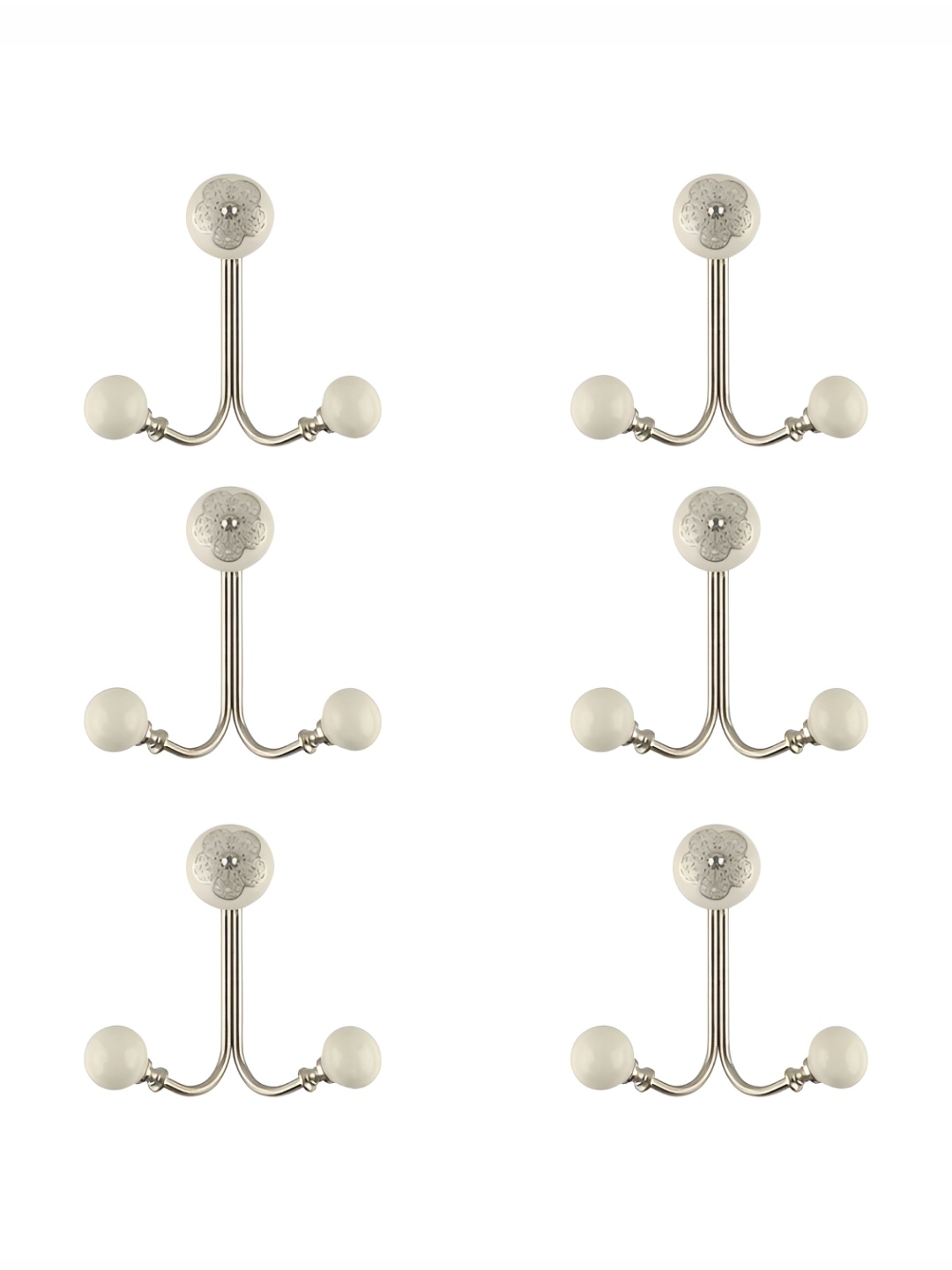 

IndianShelf Silver-Toned & White 6 Pieces Floral Ceramic Strewn Wall Hooks