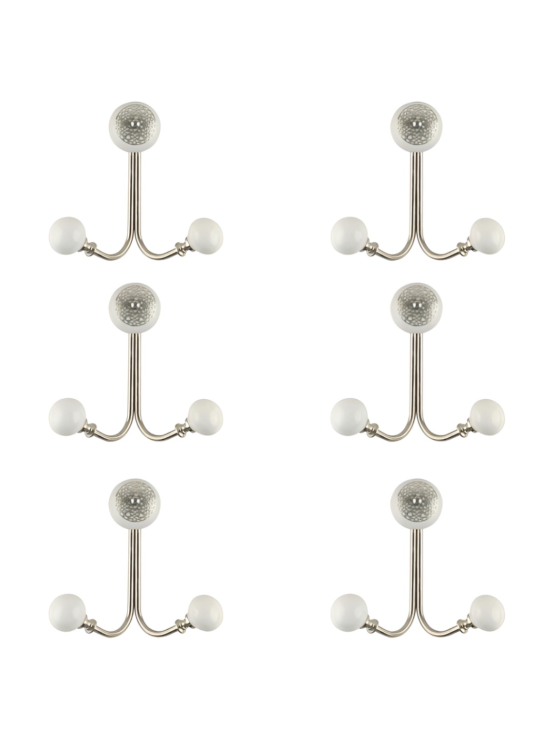 

IndianShelf Silver-Toned & White 6 Pieces Floral Ceramic Strewn Wall Hooks