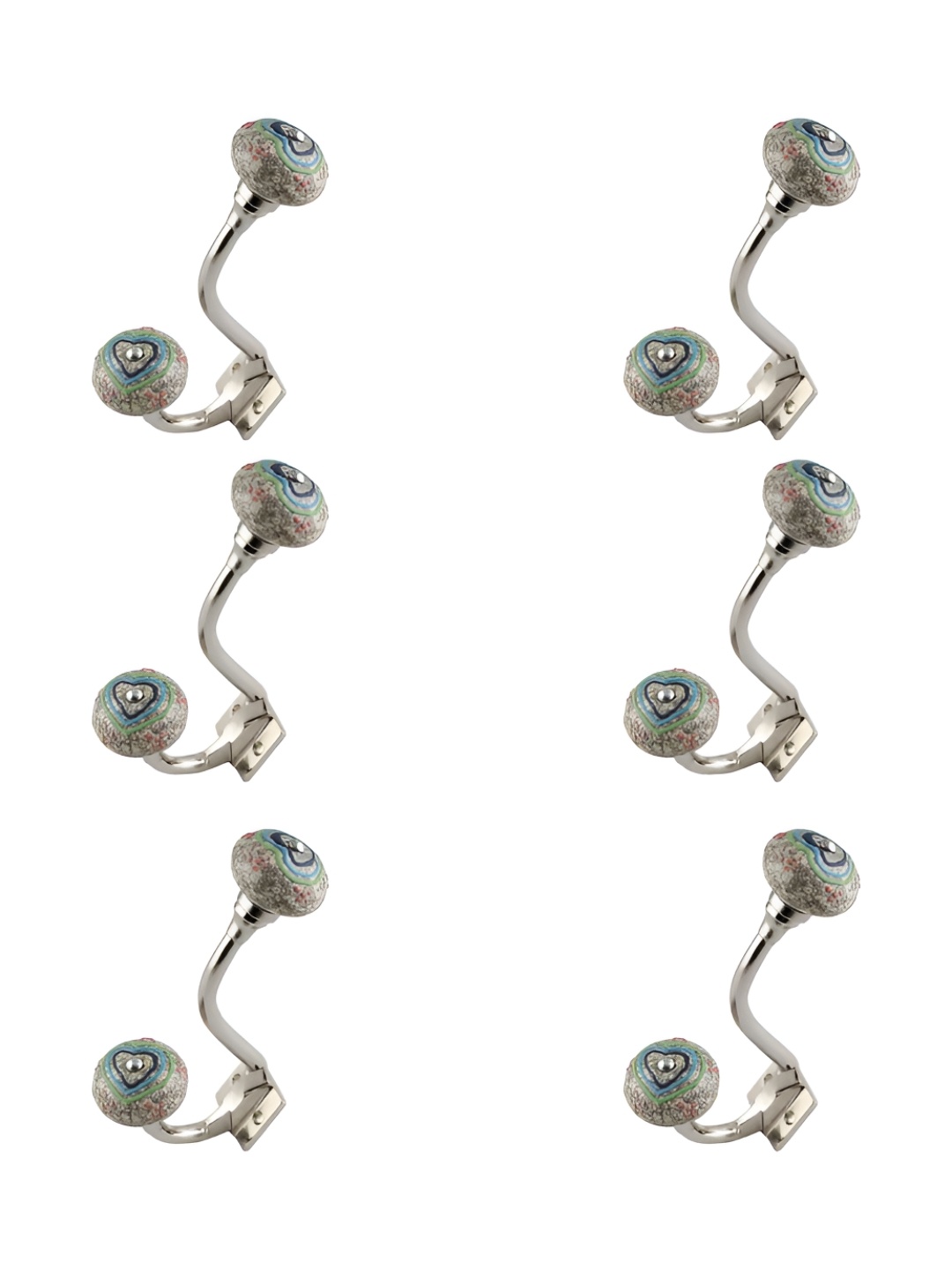 

IndianShelf Grey & Blue 6 Pieces Ceramic Crackle Wall Mounted Hooks