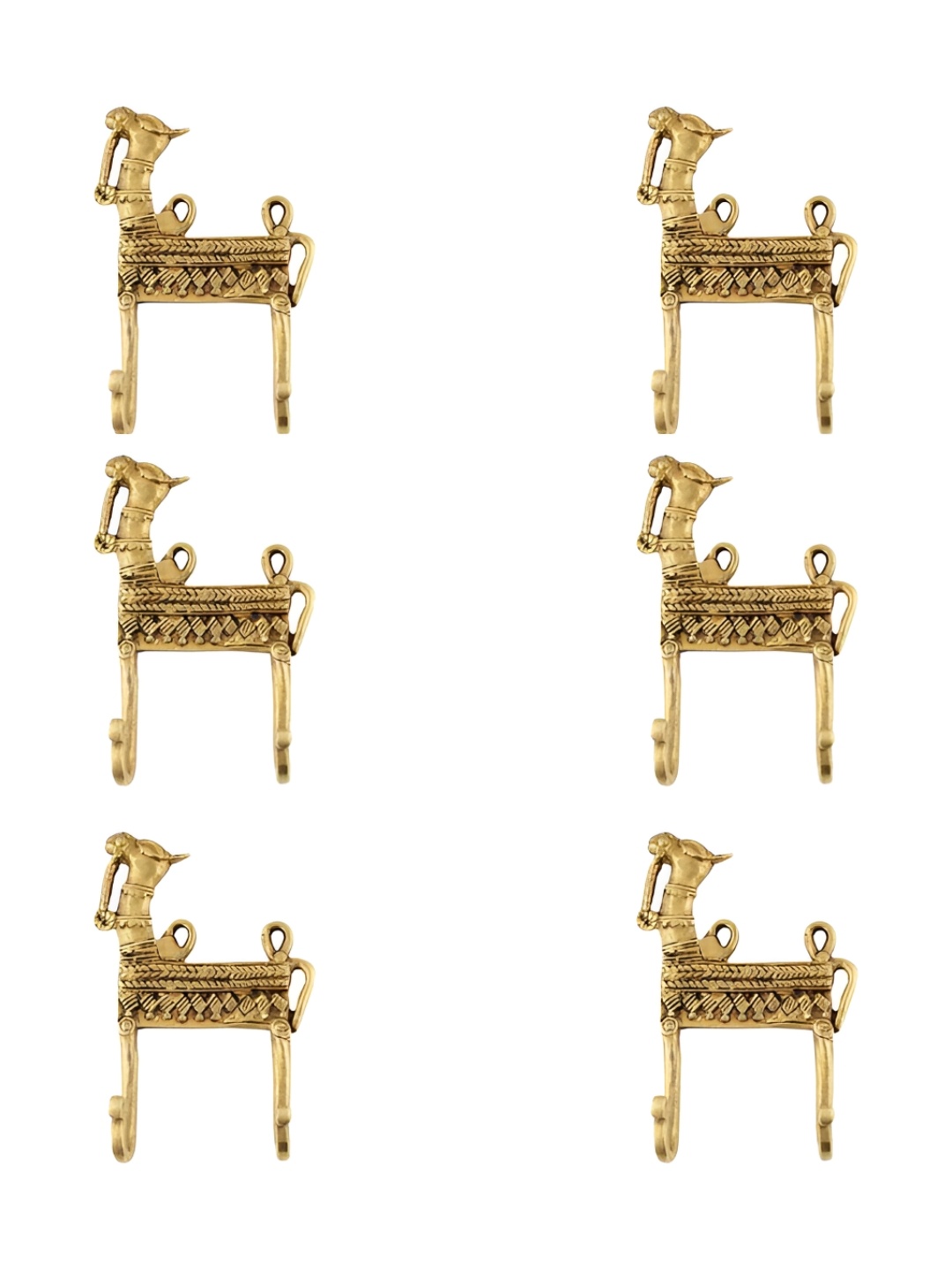 

IndianShelf Gold-Toned 6 Pieces Brass Camel Wall Hangers Key Hooks