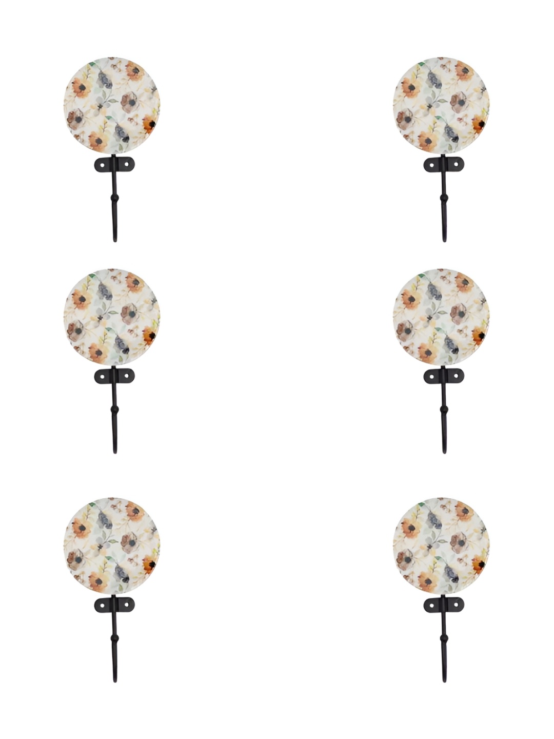 

IndianShelf White & Brown 6 Pieces Floral Resin Wall Mounted Hooks Kitchen Hanger