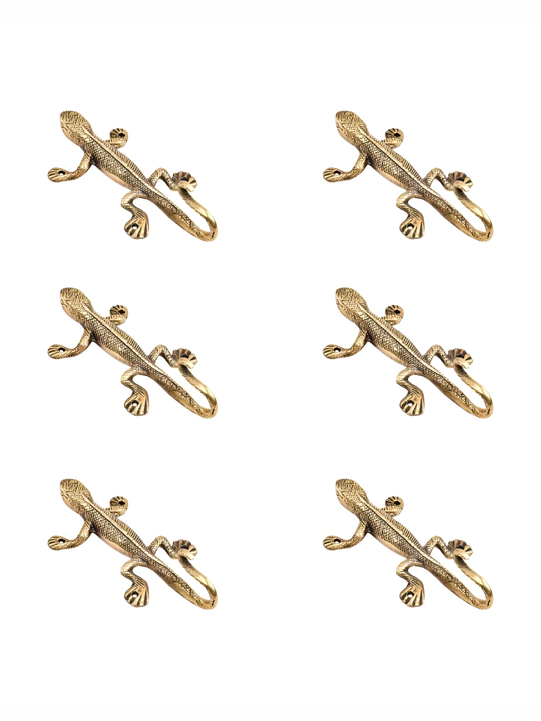 

IndianShelf Gold-Toned 6 Pieces Brass Lizard Cloth Hangers Coat Hooks