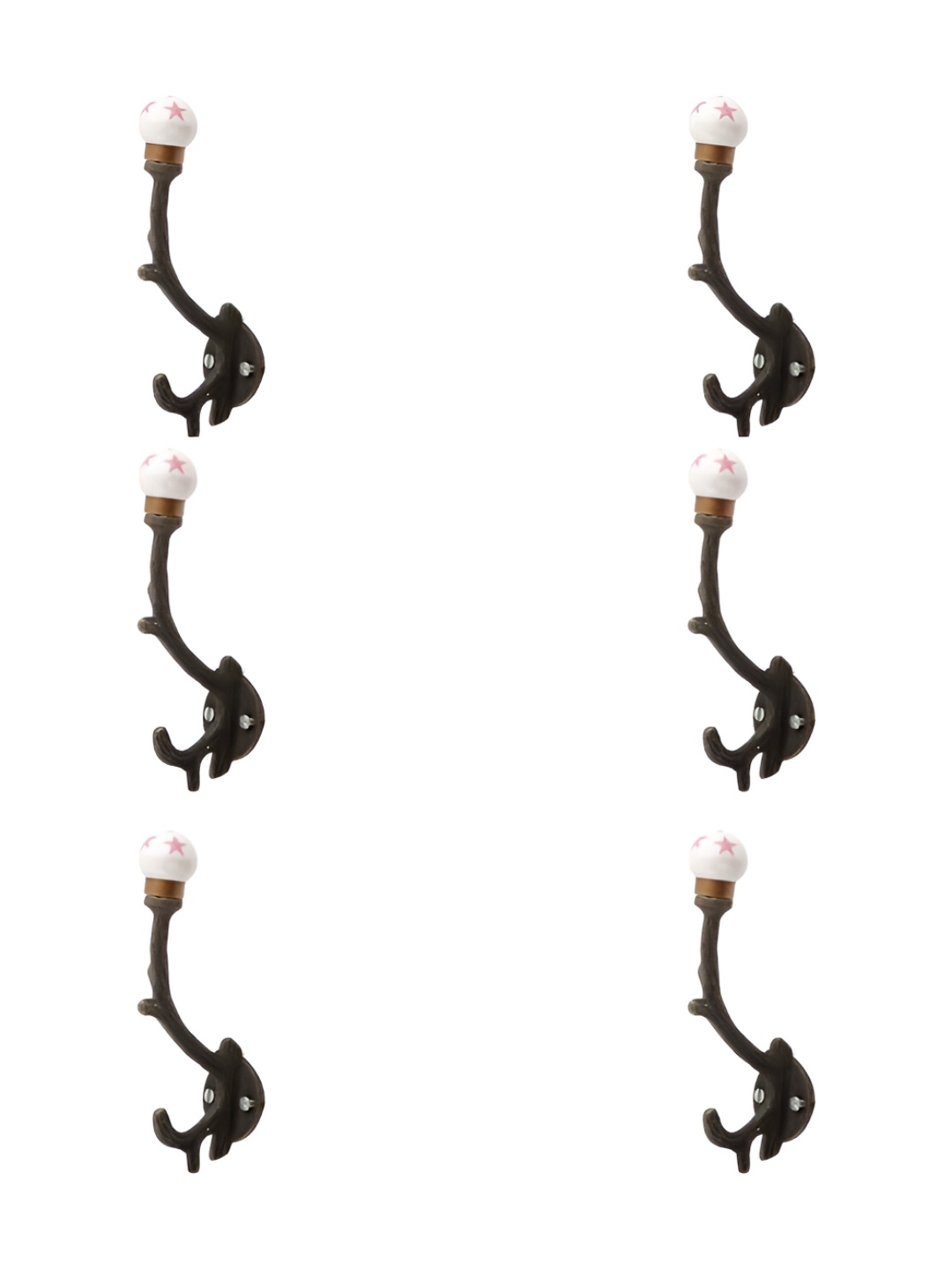 

IndianShelf Pink & Brown 6 Pieces Ceramic Star Tree Cloth Hanger for Wall Hooks