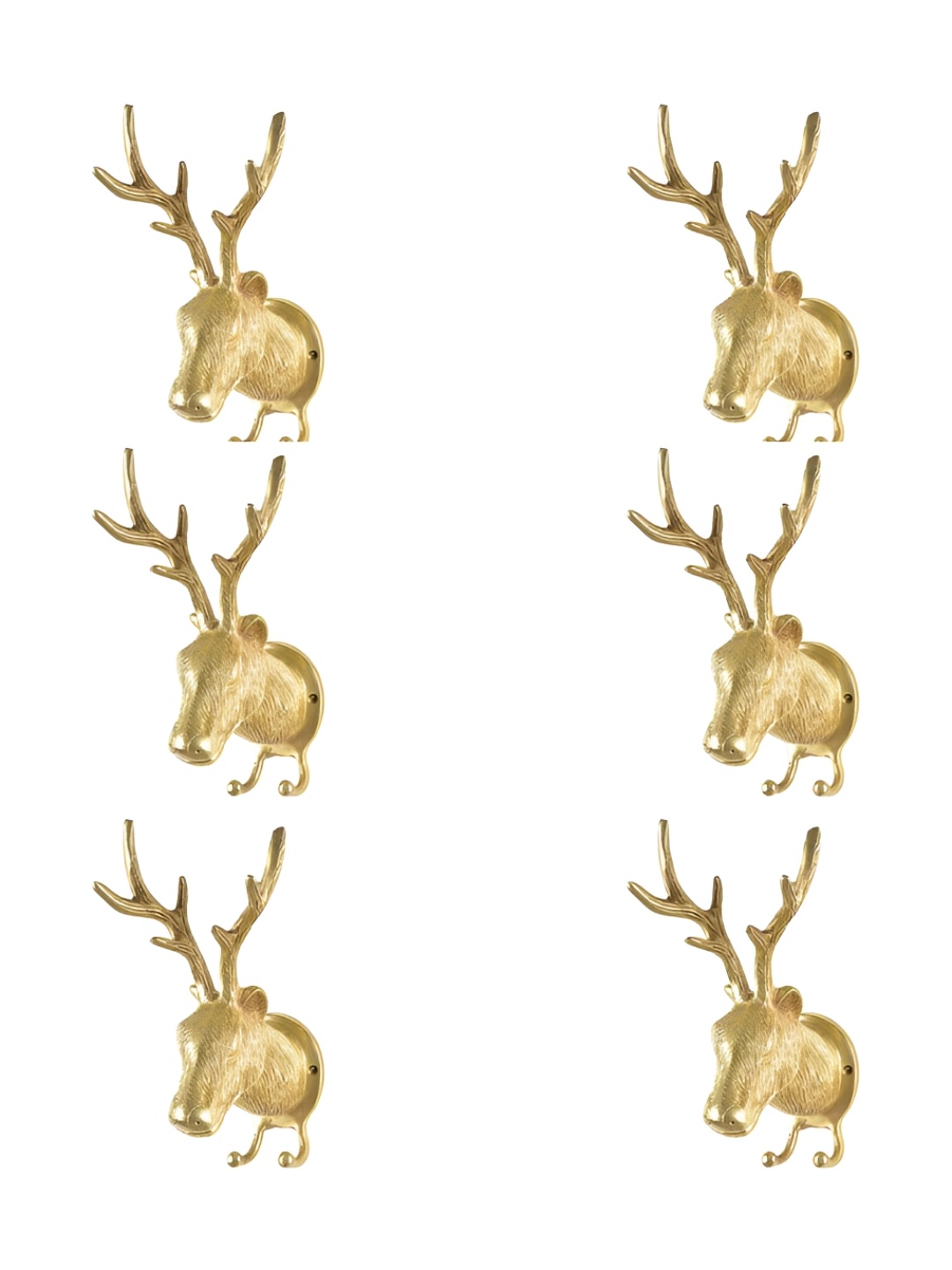 

IndianShelf Gold-Toned 6 Pieces Brass Deer Or Elk Head Cloth Hangers Key Holders