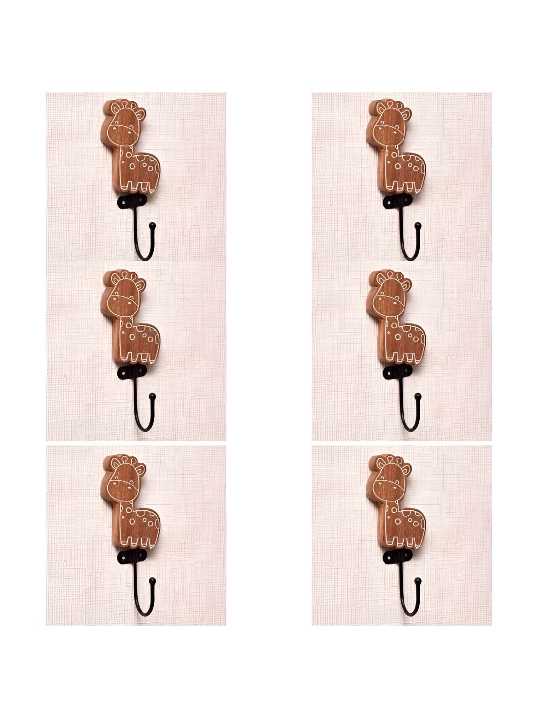 

IndianShelf Brown and White 6 Pieces Wood Giraffe Wall Hooks
