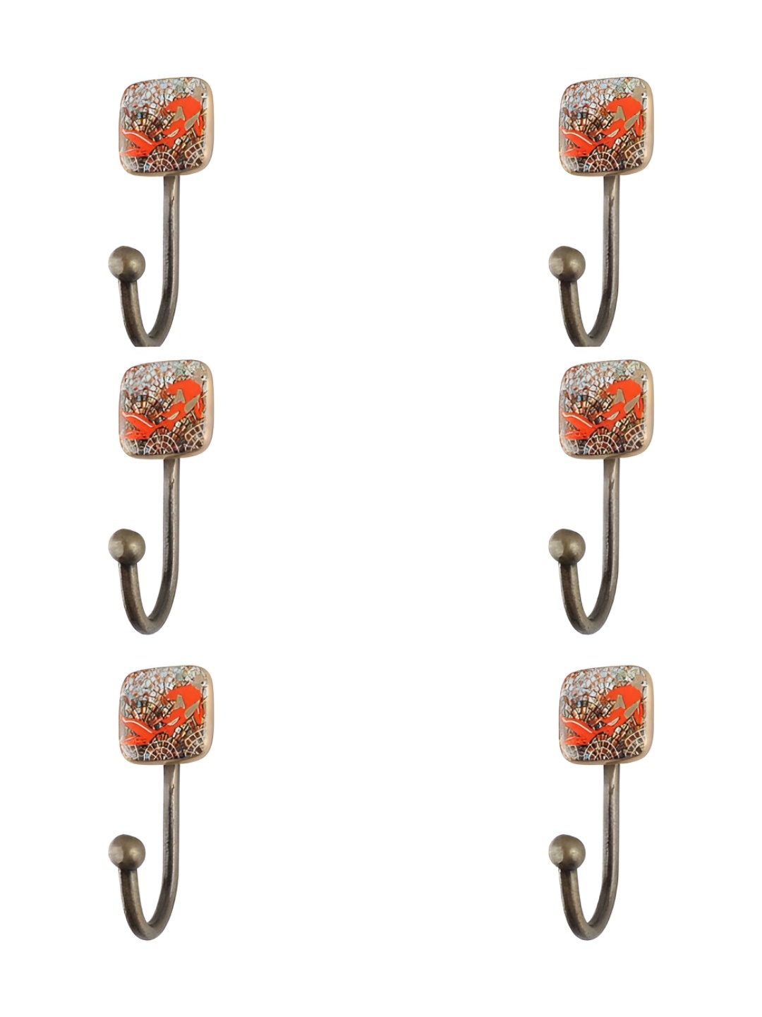 

IndianShelf Orange and Bronze 6 Pieces Ceramic Fish Printed Wall Hooks