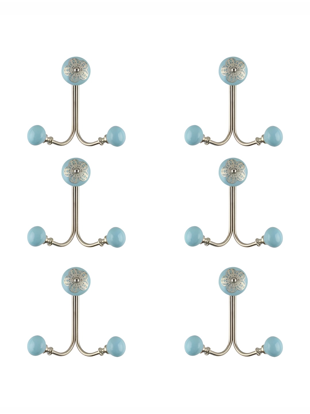 

IndianShelf Turquoise Blue 6 Pieces Ceramic Strewn Wall Hangers Key Hooks