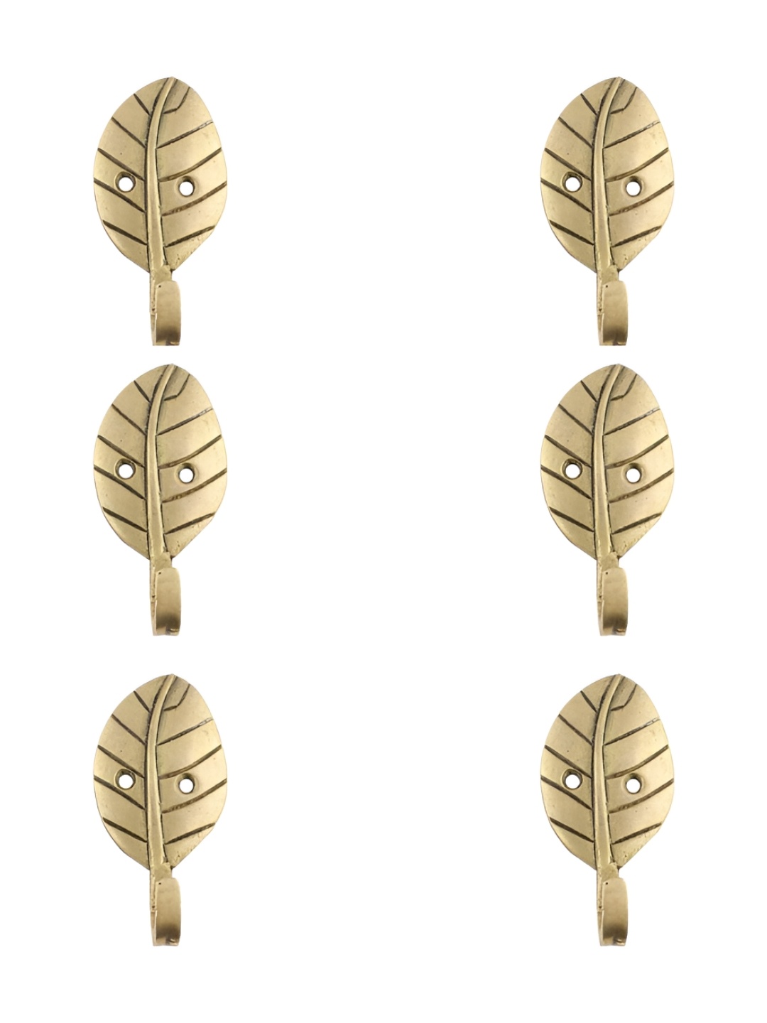 

IndianShelf Gold Toned 6 Pieces Brass Betel Leaf Shaped Wall Hooks