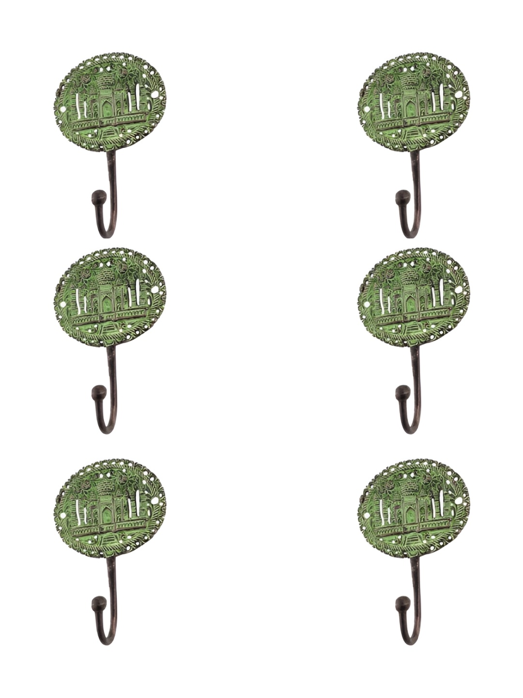 

IndianShelf Bronze & Green 6 Pieces Brass Taj Mahal Wall Hangers Key Hooks