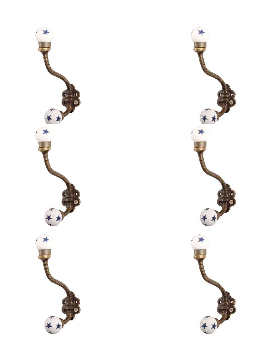 

IndianShelf White & Bronze 6 Pieces Printed Ceramic Wall Hooks