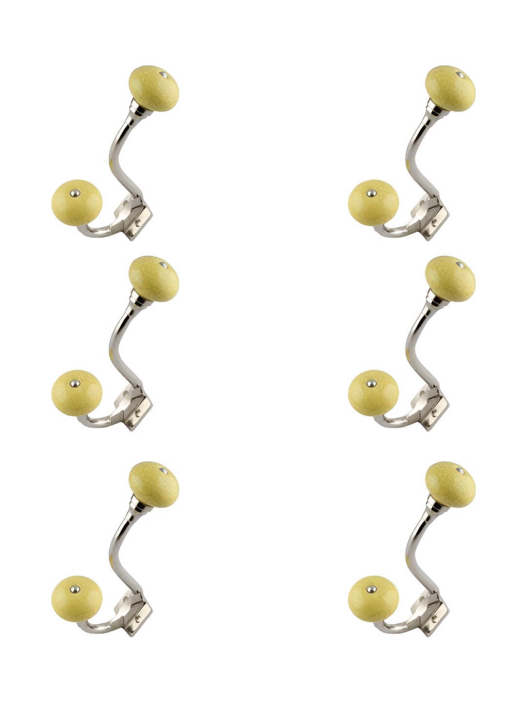 

IndianShelf Yellow 6 Pieces Ceramic Crackle Cloth Hanger for Wall Coat Hooks