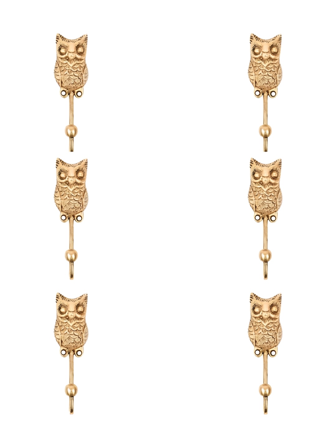 

IndianShelf Gold-Toned 6 Pieces Brass Owl Wall Hooks