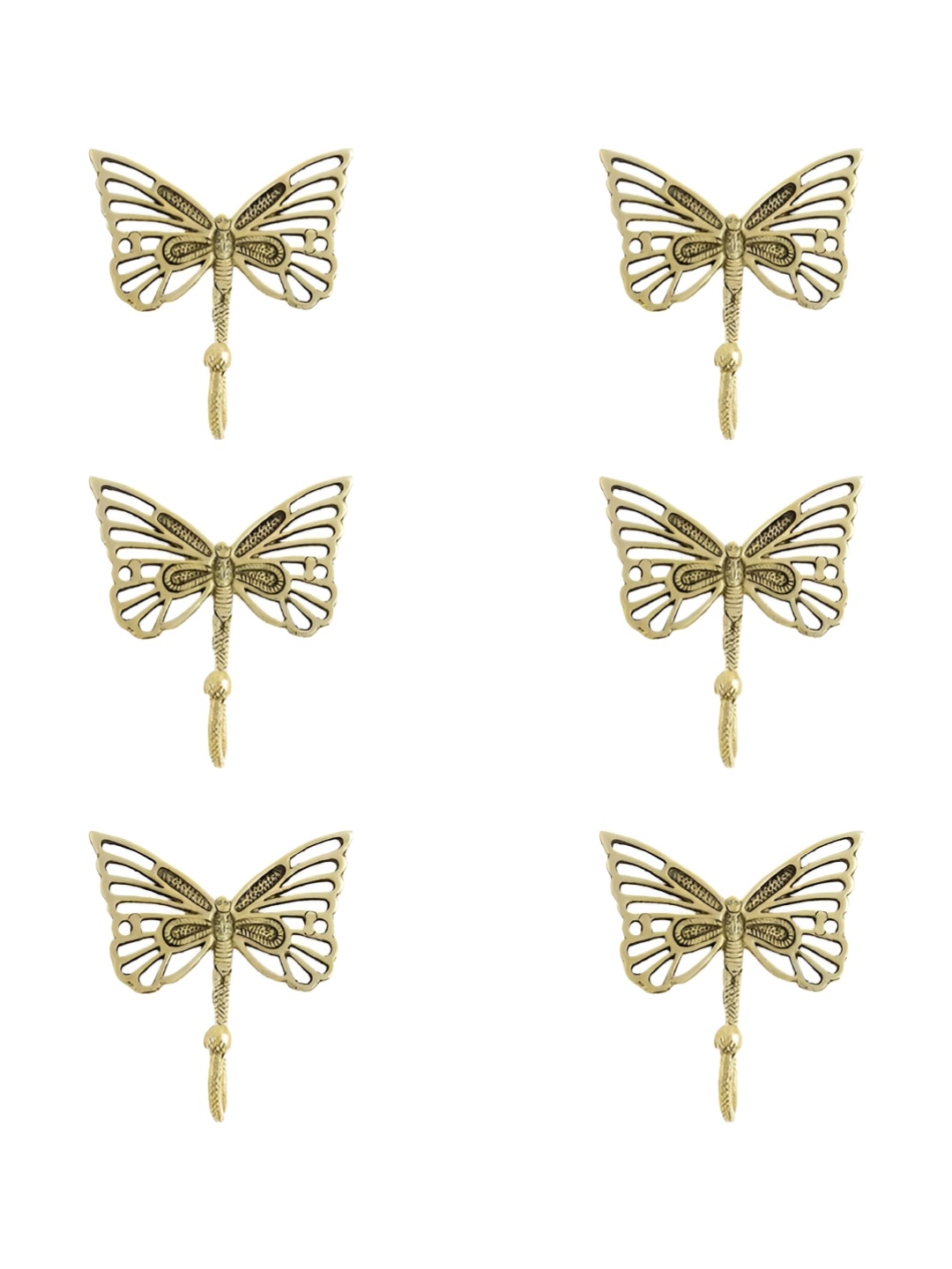 

IndianShelf Gold Toned 6 Pieces Butterfly Textured Ceramic Wall Hooks