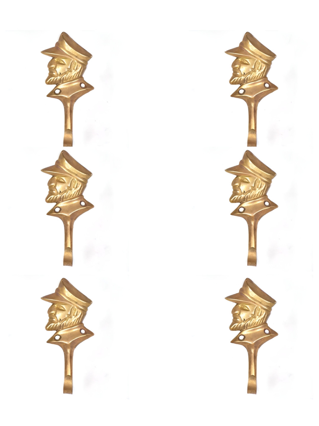 

IndianShelf Gold-Toned 6 Pieces Brass Solider Face Clothes Hanger for Wall Hooks