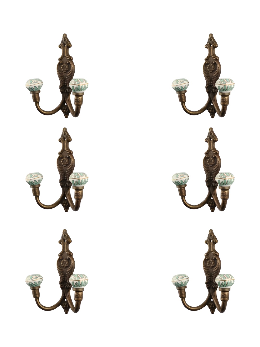 

IndianShelf Black & White 6 Pieces Abstract Printed Ceramic Robe Wall Hooks