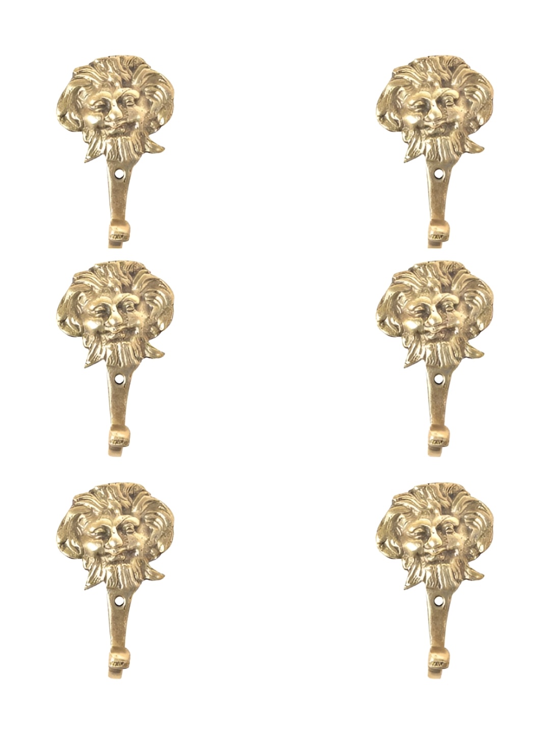 

IndianShelf Gold-Toned 6 Pieces Lion Head Brass Wall Hooks