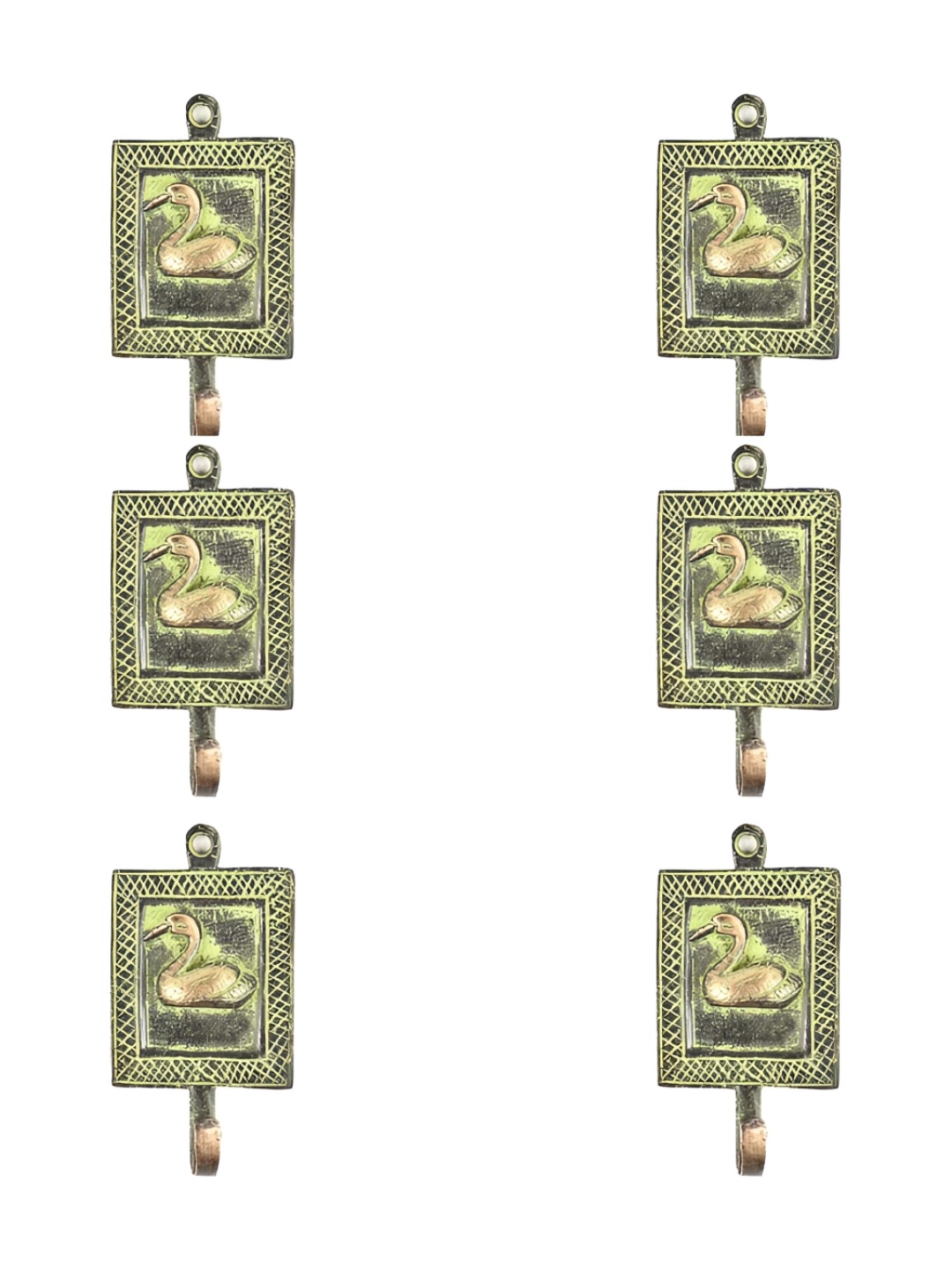 

IndianShelf Gold Toned & Grey 6 Pieces Duck Textured Brass Wall Hooks