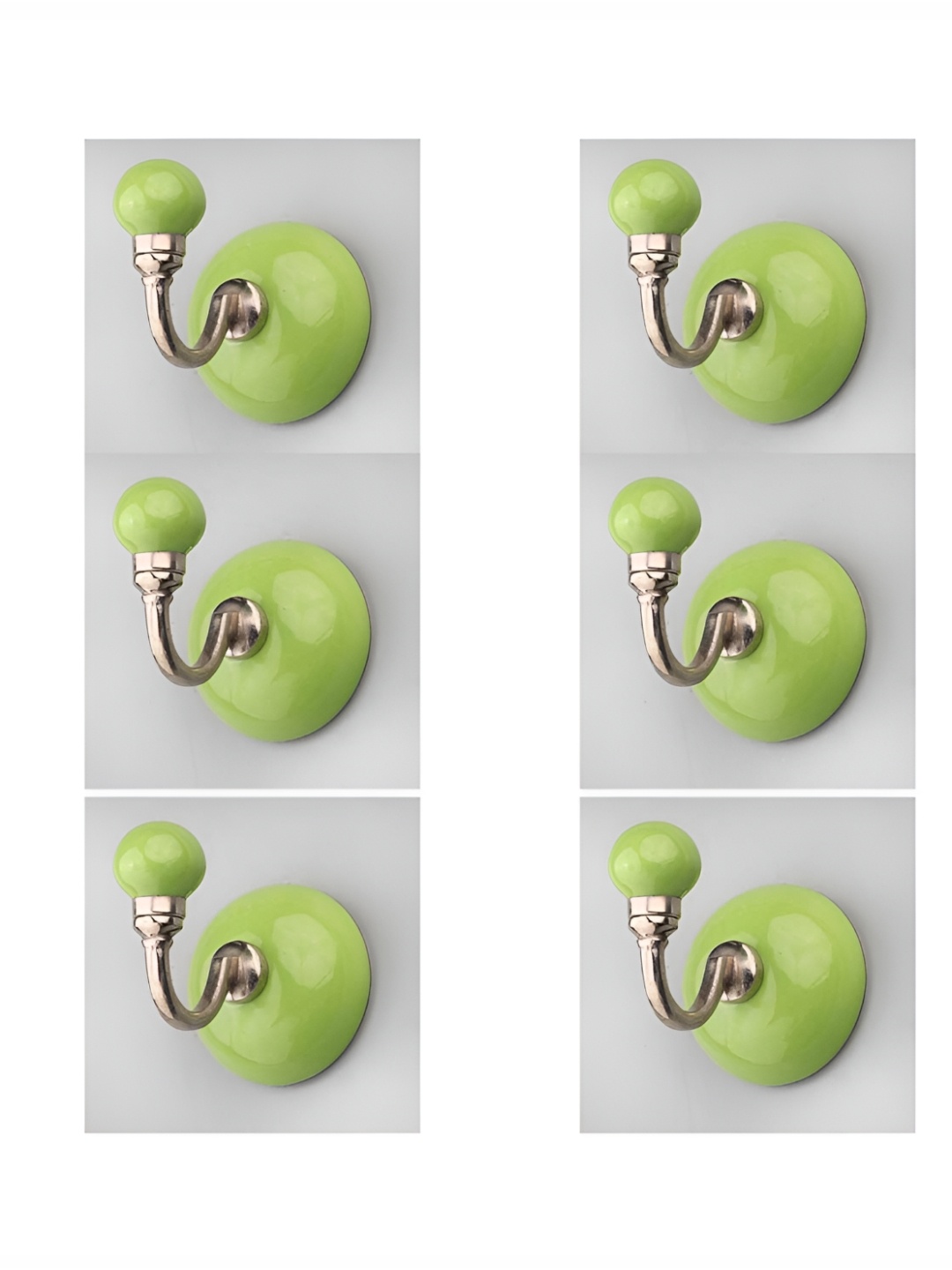 

IndianShelf Lime Green & Silver-Toned 6 Pieces Ceramic Wall Hooks