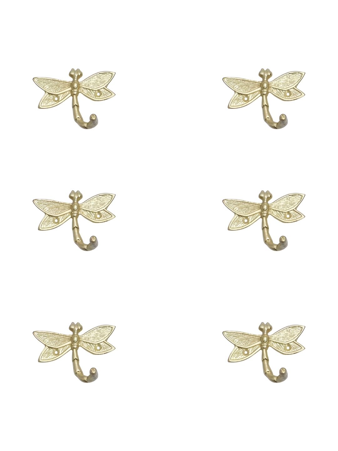 

IndianShelf Gold-Toned 6 Pieces Iron Dragonfly Cloth Hanger for Wall Hooks