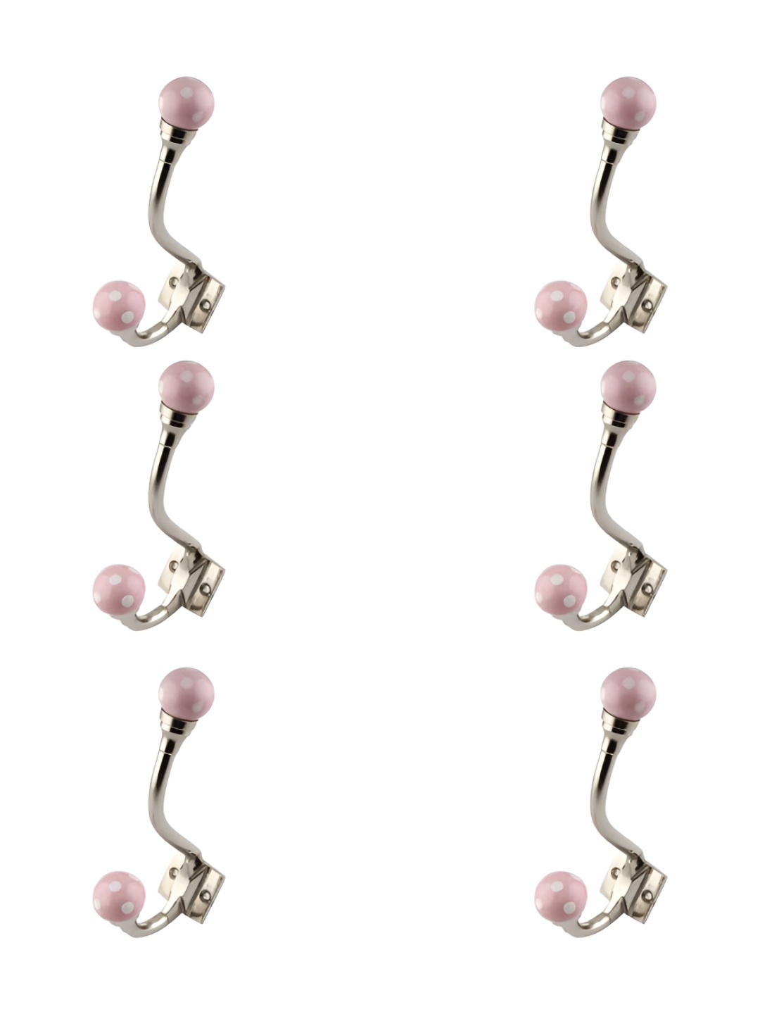 

IndianShelf Silver-Toned & Pinks 6 Piece Dot Printed Ceramic Wall Hooks