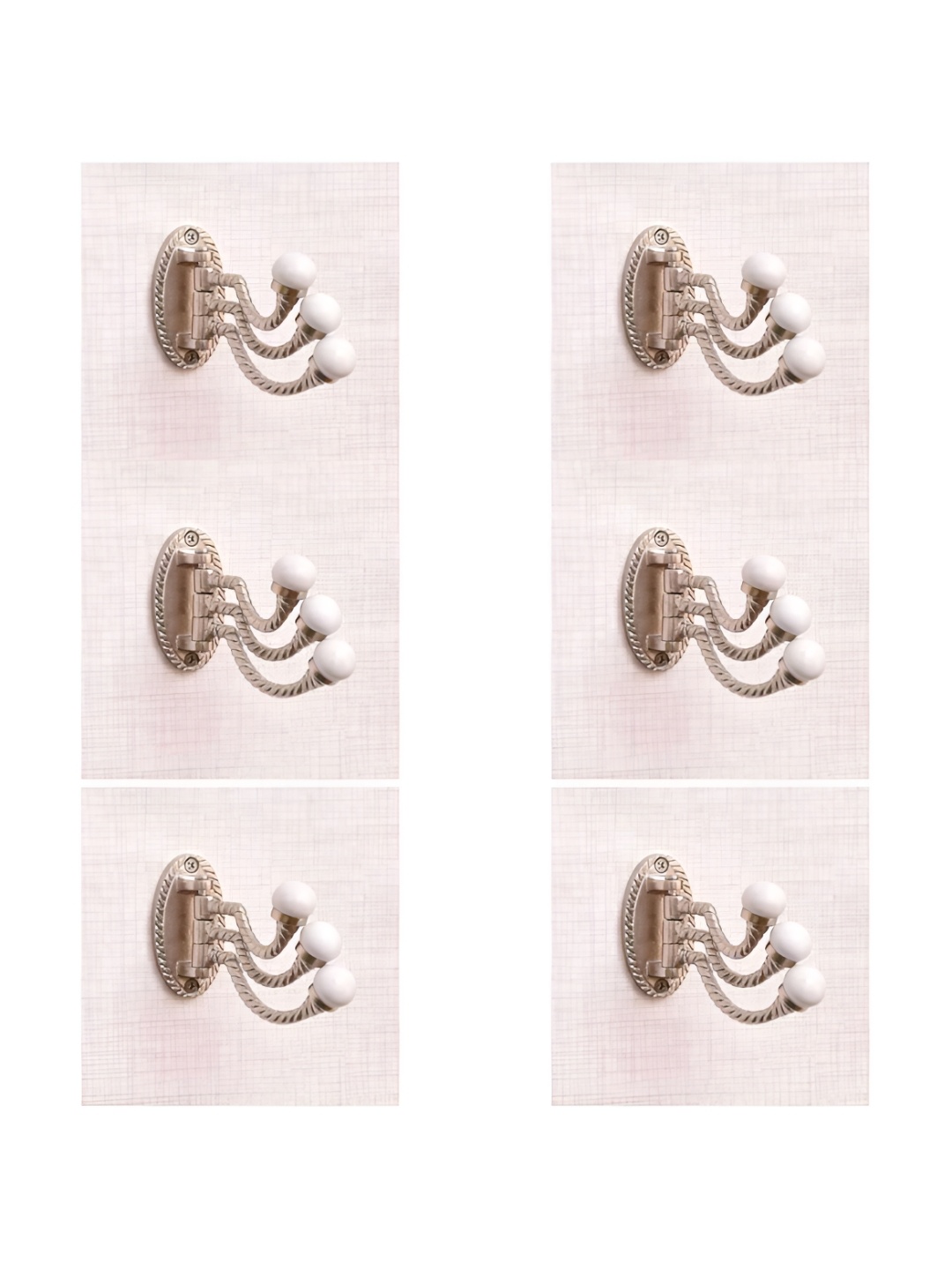 

IndianShelf White & Silver Toned 6 Pieces Ceramic Metal Wall Hooks