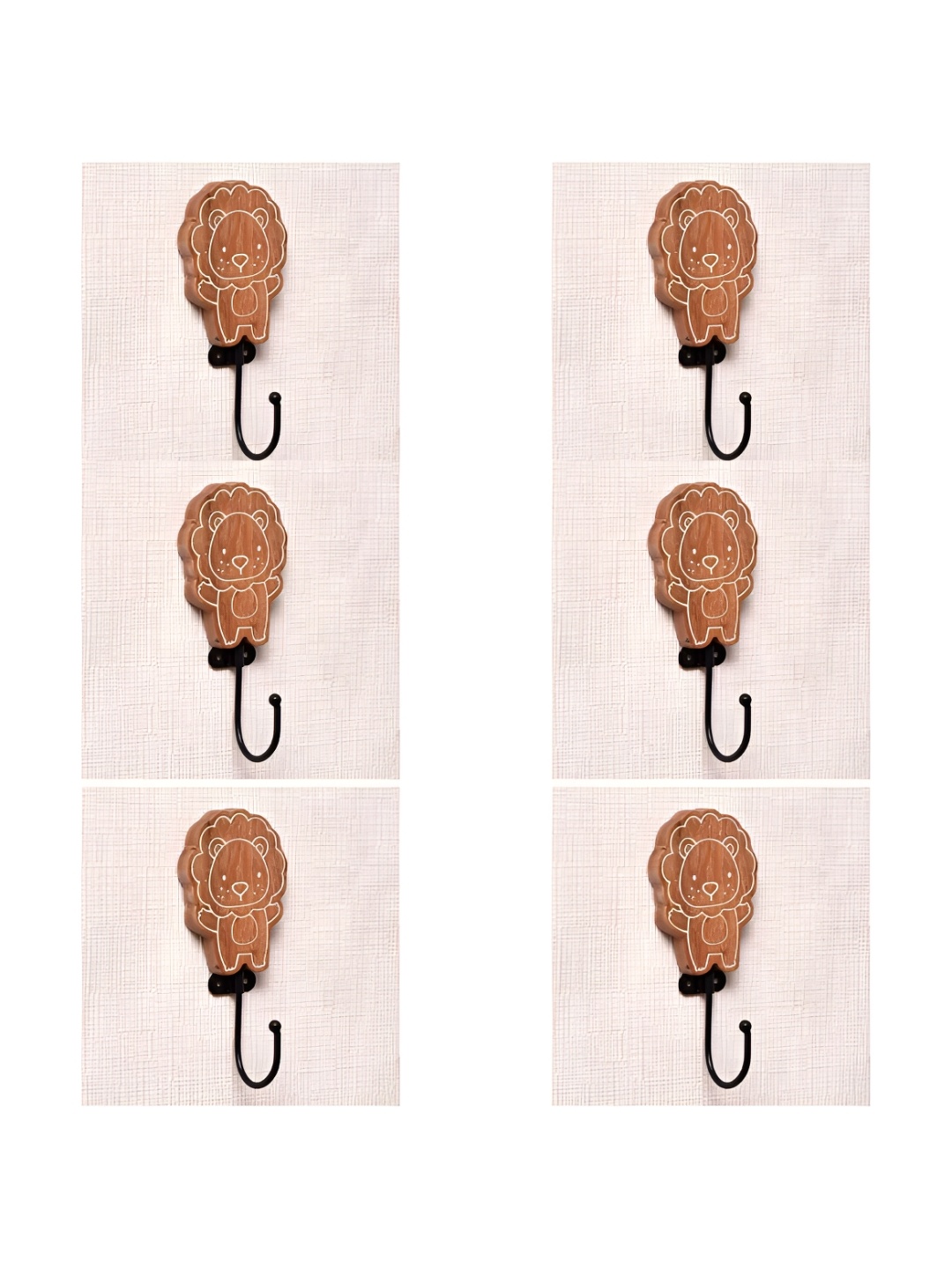 

IndianShelf Brown & Black 6 Pieces Lion Printed Wooden Wall Hooks