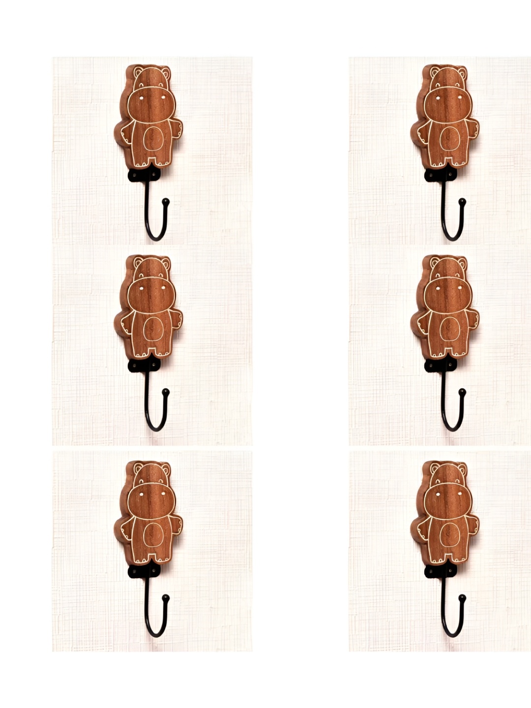 

IndianShelf Brown & White 6 Pieces Wood Hippo Key Holder Wall Hooks