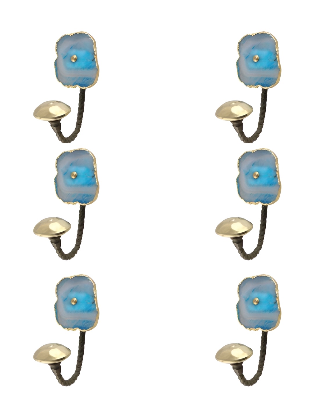 

IndianShelf Turquoise Blue and Gold-toned 6 Pieces Stone Modern Floral Wall Hooks