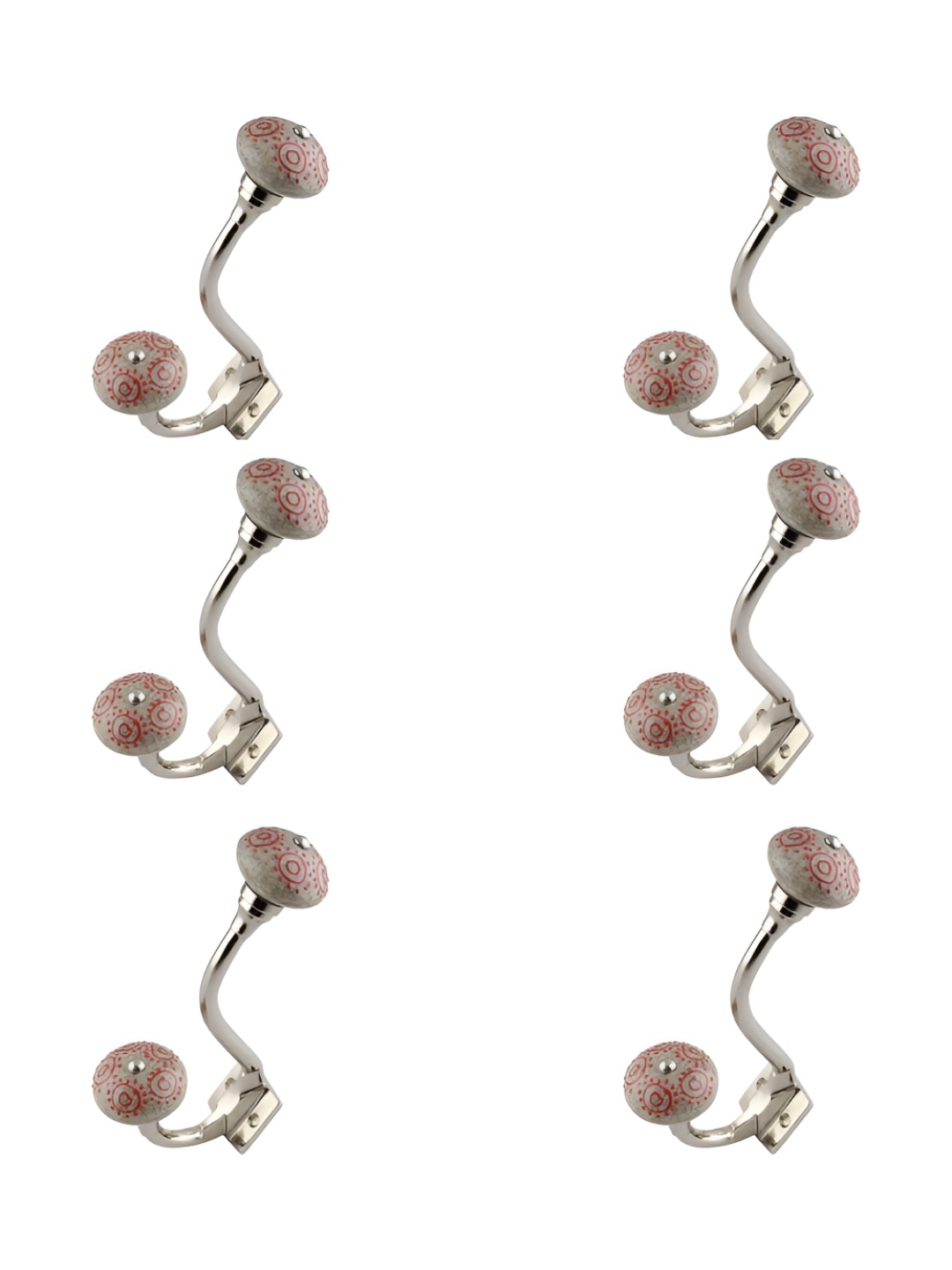 

IndianShelf Pink 6 Pieces Ceramic Crackle Coat Wall Hooks For Kitchen Hangers